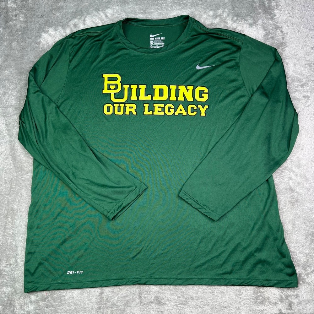 Baylor Bears University Nike Shirt Mens 2XL Green Long Sleeve Dri Fit Athleisure